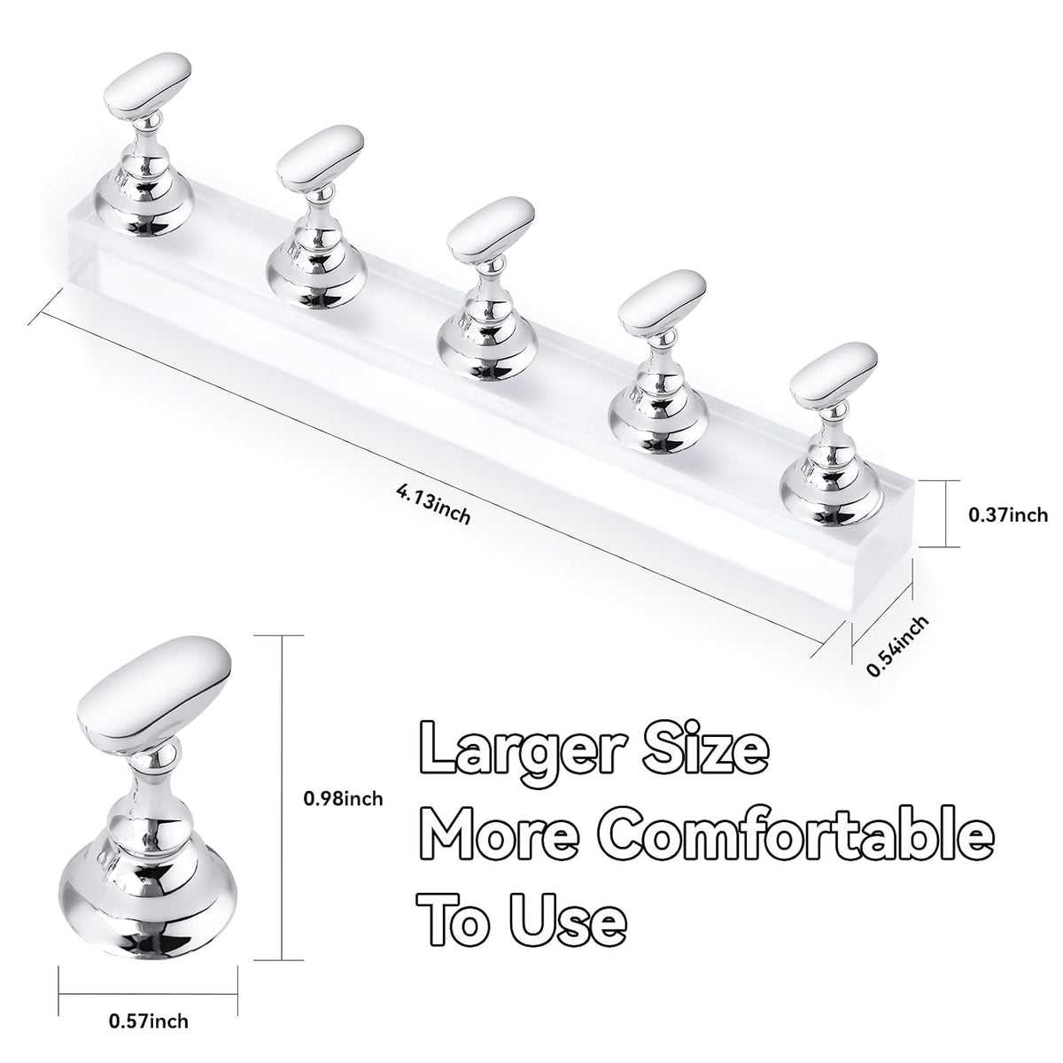 Press on Nail Stand: Silver Nail Stand for Nails Art Display Practice Nail Holder for Painting Nails Stand for False Nail Press on Designs Magnetic Fake Nail Holder with 1M Double-Sided Tape