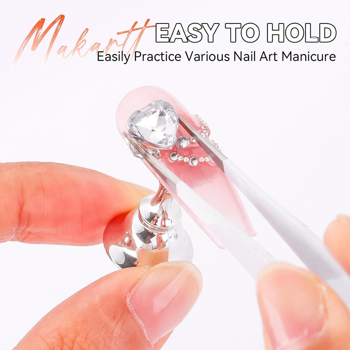 Press on Nail Stand: Silver Nail Stand for Nails Art Display Practice Nail Holder for Painting Nails Stand for False Nail Press on Designs Magnetic Fake Nail Holder with 1M Double-Sided Tape