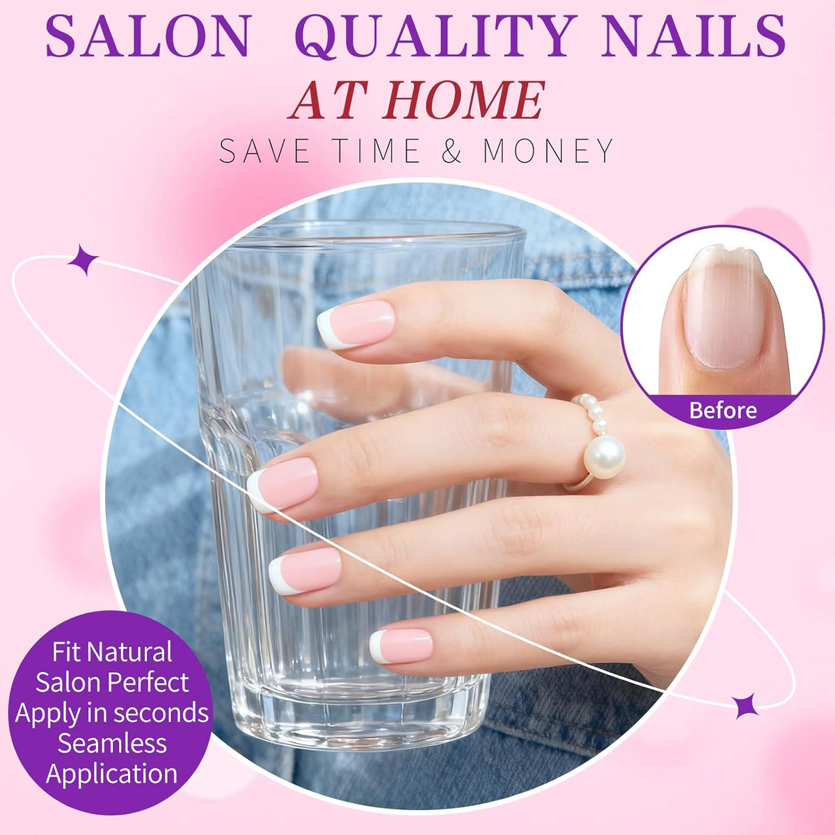 240-Piece Extra Short Square Press-On Nails with White French Tips - Nude Acrylic False Fingernails with Adhesive Tabs