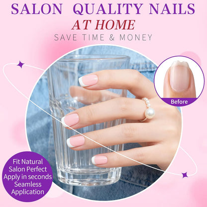 240-Piece Extra Short Square Press-On Nails with White French Tips - Nude Acrylic False Fingernails with Adhesive Tabs
