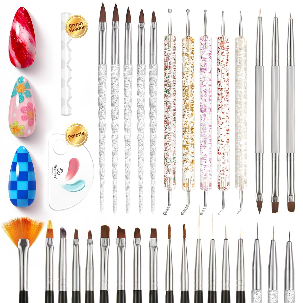 Beetles 31Pcs Nail Art Brushes, Nail Art Pens, Dotting Tools, Dust Brush