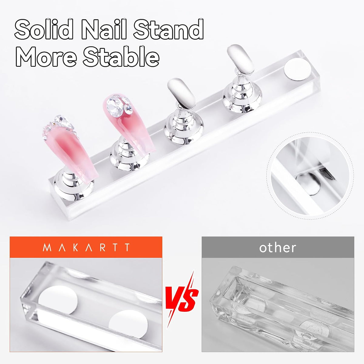 Press on Nail Stand: Silver Nail Stand for Nails Art Display Practice Nail Holder for Painting Nails Stand for False Nail Press on Designs Magnetic Fake Nail Holder with 1M Double-Sided Tape