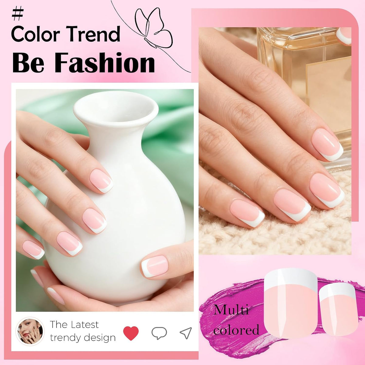 240-Piece Extra Short Square Press-On Nails with White French Tips - Nude Acrylic False Fingernails with Adhesive Tabs