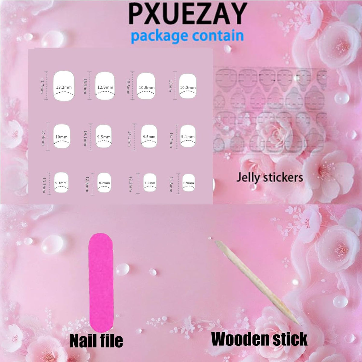 Cat Eye Press on Nails Medium Almond Fake Nails with 3D Flower White Pearl Lines Designs Glossy Nails Press Ons Blue Gradient Glue on Nails Summer Acrylic Artificial Stick on Nails for Women 24Pcs