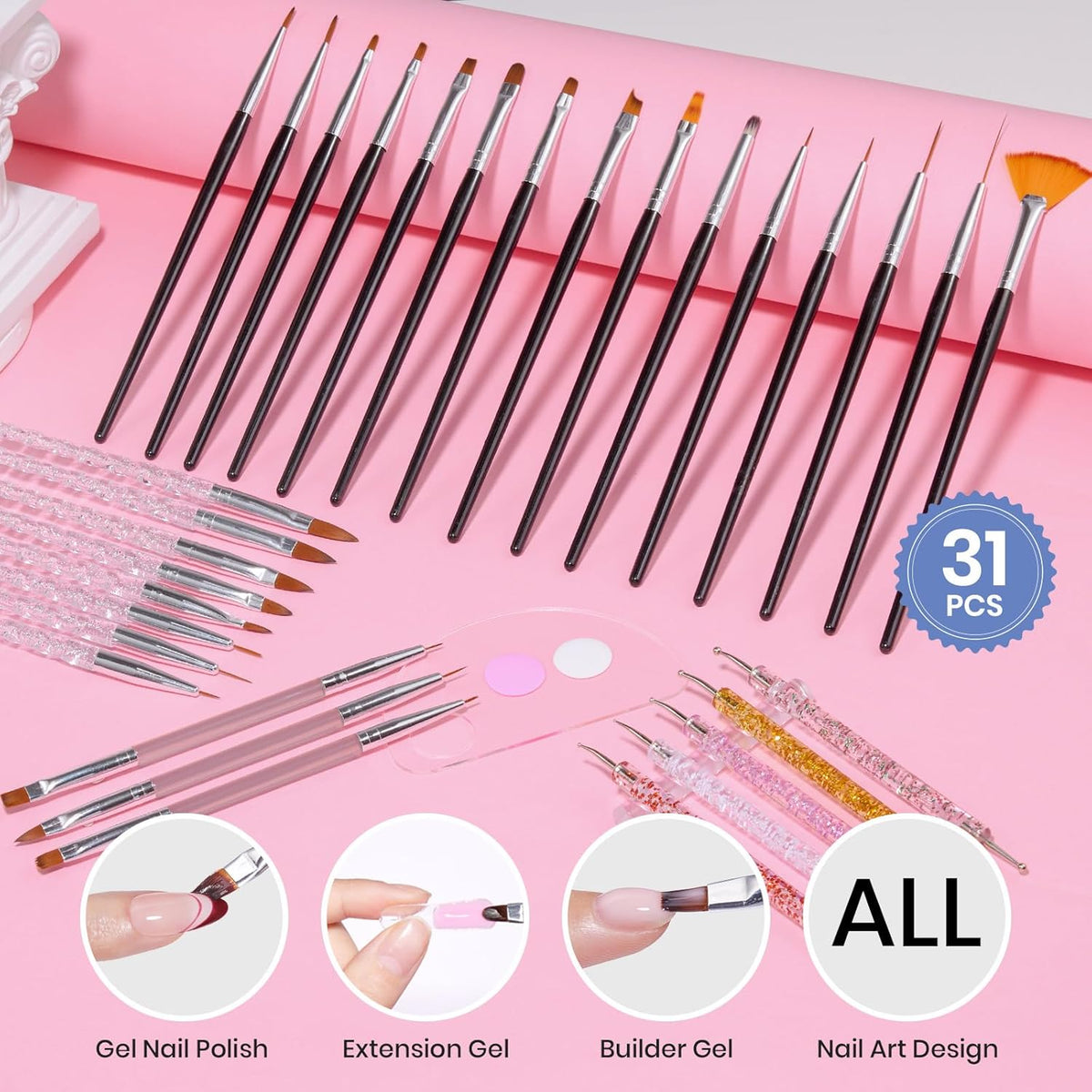 Beetles 31Pcs Nail Art Brushes, Nail Art Pens, Dotting Tools, Dust Brush