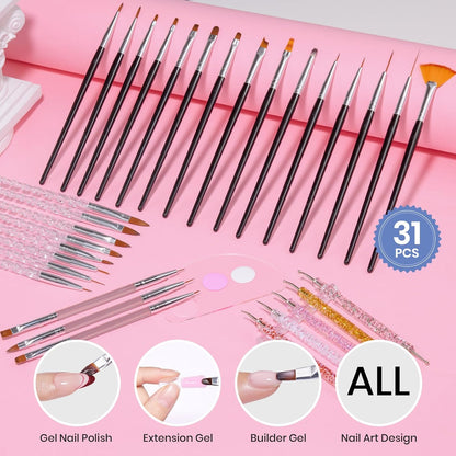 Beetles 31Pcs Nail Art Brushes, Nail Art Pens, Dotting Tools, Dust Brush