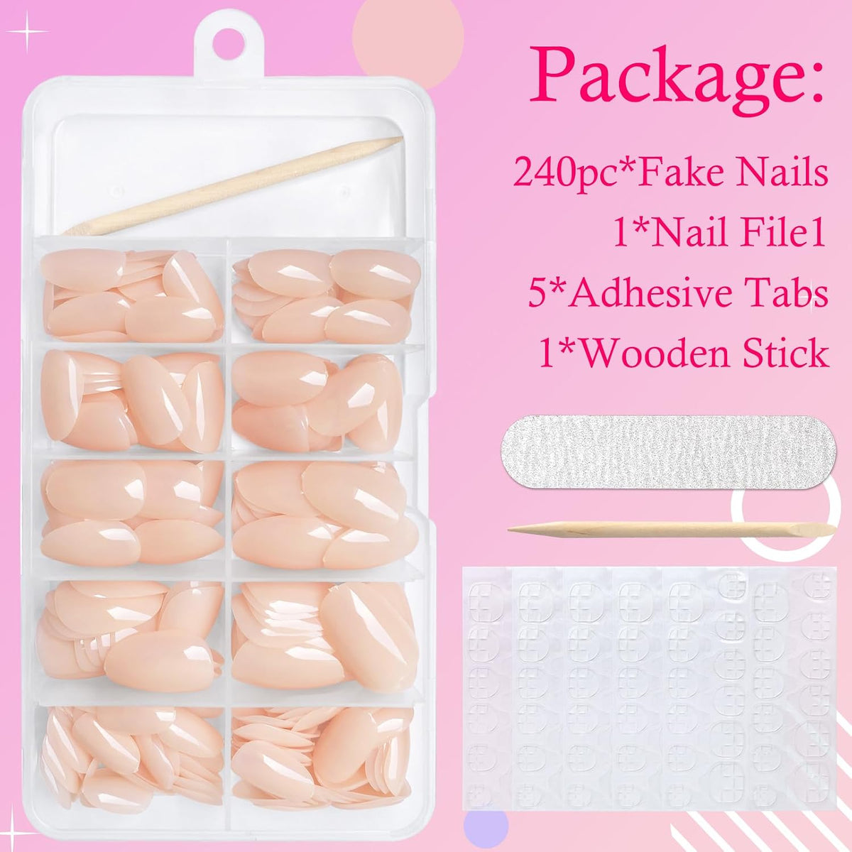 Oval Press on Nails Short Fake Nails, 240Pcs Pale Pink Nails Press on Almond False Nail Full Cover Acrylic Nail for Women and Girls