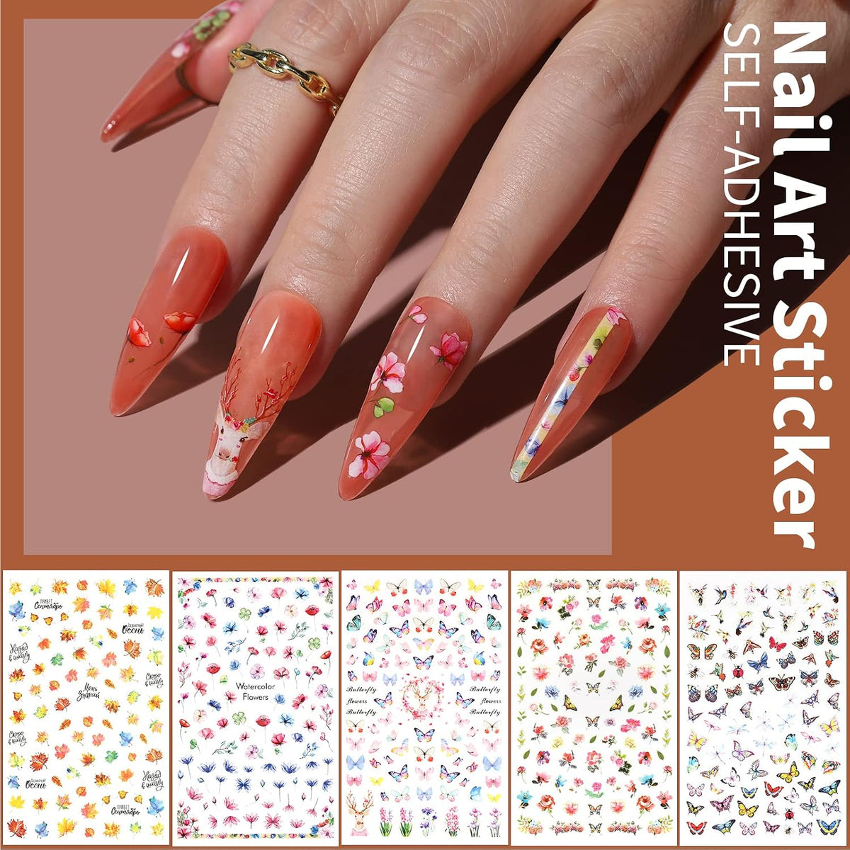 Nail Art Kit, Nail Art Brushes Set, Nail Art Dotting Tools, Nail Stickers, Butterfly Nail Art Sequins, Nail Foils, Nail Art Flakes Iridescent, Rhinestones for Nails Design