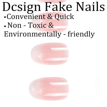 Almond Press on Nails, Almond Shaped Press on Nails, Nail Press Ons Short Fake Nail Pink Ombre False Nail with Glitter Glue on Short Design Artificial Stick on Nails for Women 24Pcs