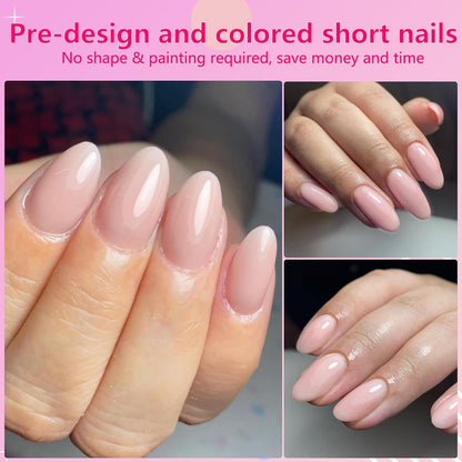Oval Press on Nails Short Fake Nails, 240Pcs Pale Pink Nails Press on Almond False Nail Full Cover Acrylic Nail for Women and Girls