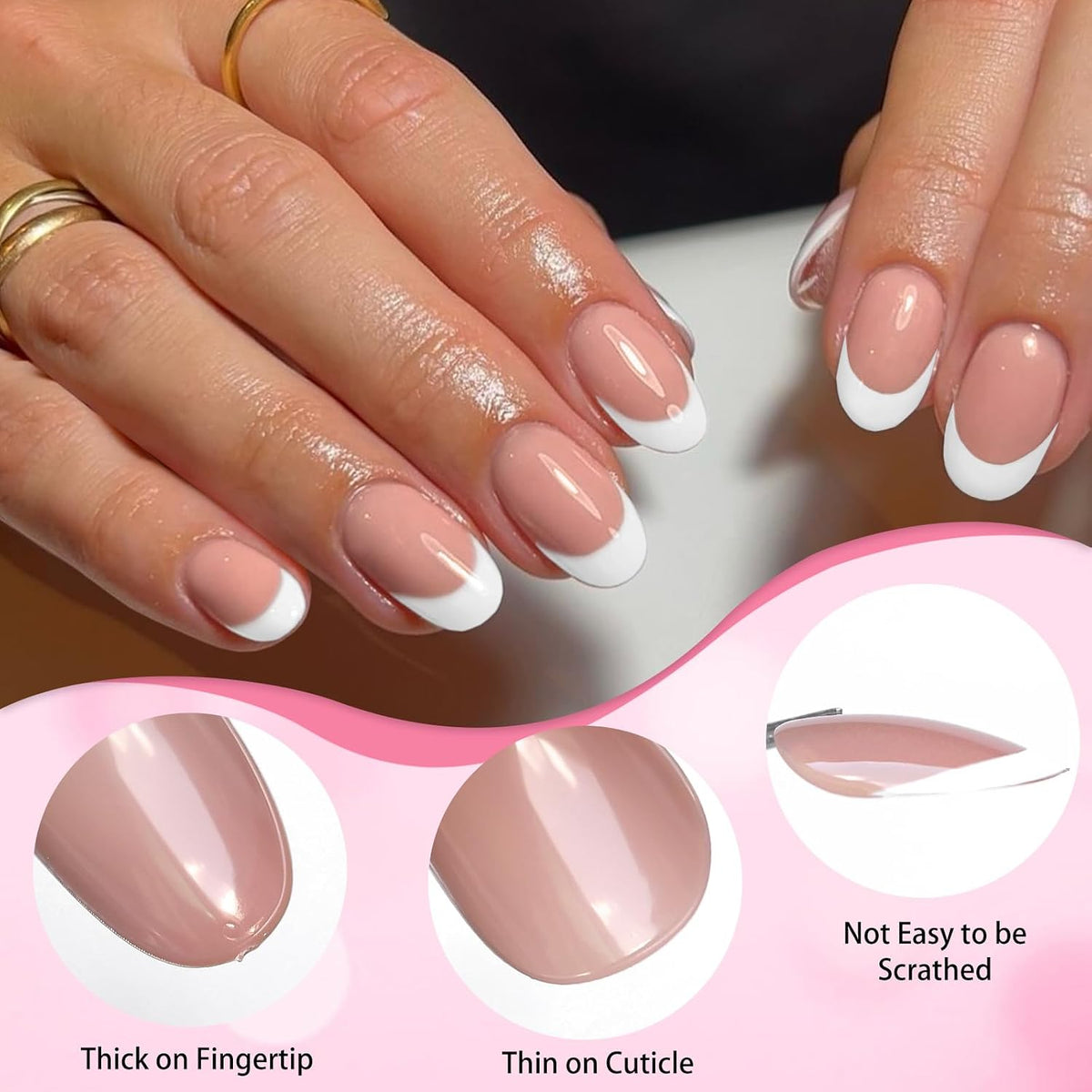240-Piece Oval Press-On Nails Set with White French Tips - Short Acrylic Nail Art with Adhesive Tabs