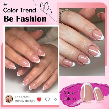 240-Piece Oval Press-On Nails Set with White French Tips - Short Acrylic Nail Art with Adhesive Tabs