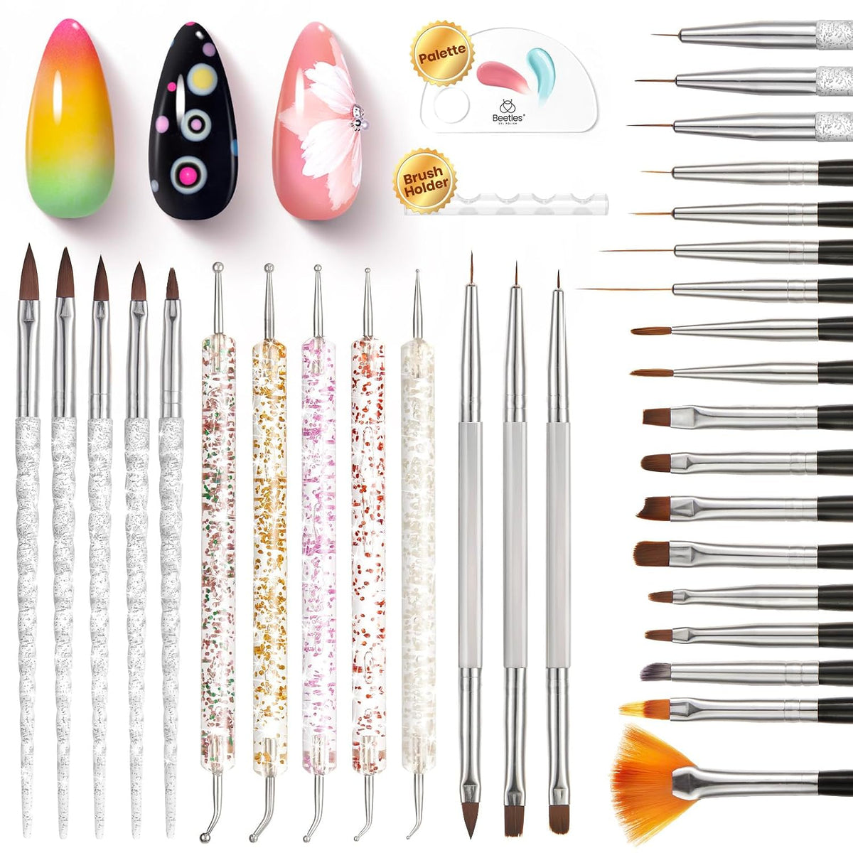 Beetles 31Pcs Nail Art Brushes, Nail Art Pens, Dotting Tools, Dust Brush