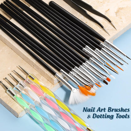 Nail Art Kit, Nail Art Brushes Set, Nail Art Dotting Tools, Nail Stickers, Butterfly Nail Art Sequins, Nail Foils, Nail Art Flakes Iridescent, Rhinestones for Nails Design
