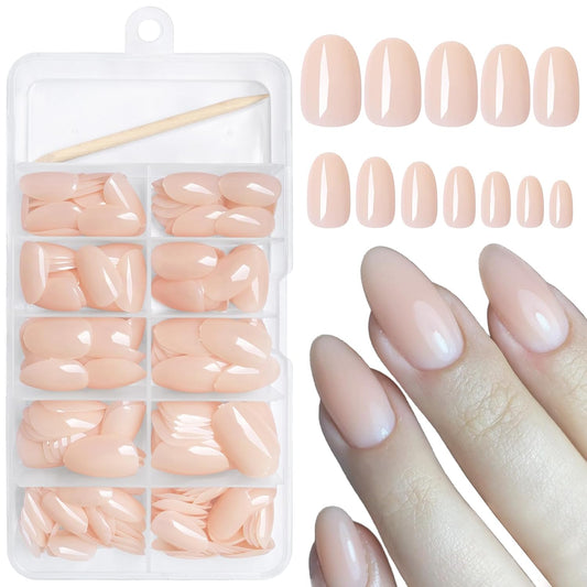 Oval Press on Nails Short Fake Nails, 240Pcs Pale Pink Nails Press on Almond False Nail Full Cover Acrylic Nail for Women and Girls