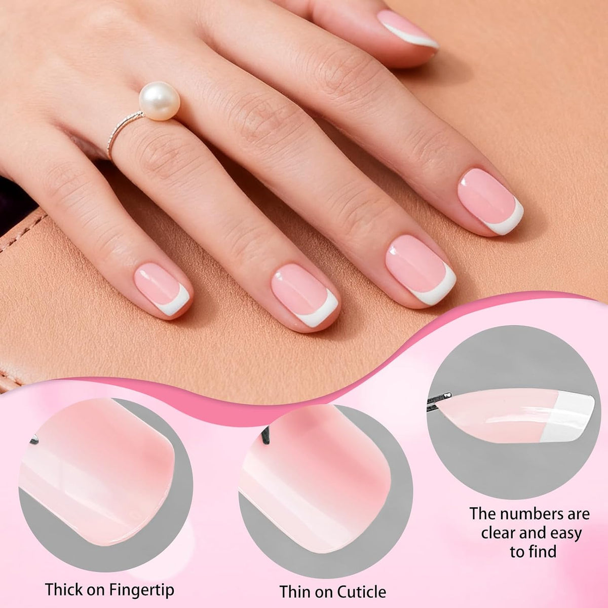 240-Piece Extra Short Square Press-On Nails with White French Tips - Nude Acrylic False Fingernails with Adhesive Tabs