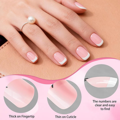 240-Piece Extra Short Square Press-On Nails with White French Tips - Nude Acrylic False Fingernails with Adhesive Tabs