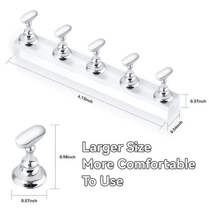 Press on Nail Stand: Silver Nail Stand for Nails Art Display Practice Nail Holder for Painting Nails Stand for False Nail Press on Designs Magnetic Fake Nail Holder with 1M Double-Sided Tape