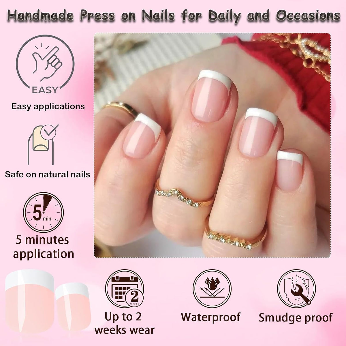 240-Piece Extra Short Square Press-On Nails with White French Tips - Nude Acrylic False Fingernails with Adhesive Tabs