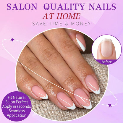 216PC White French Tip Press on Nails Almond Fake Nail Press Ons -Medium