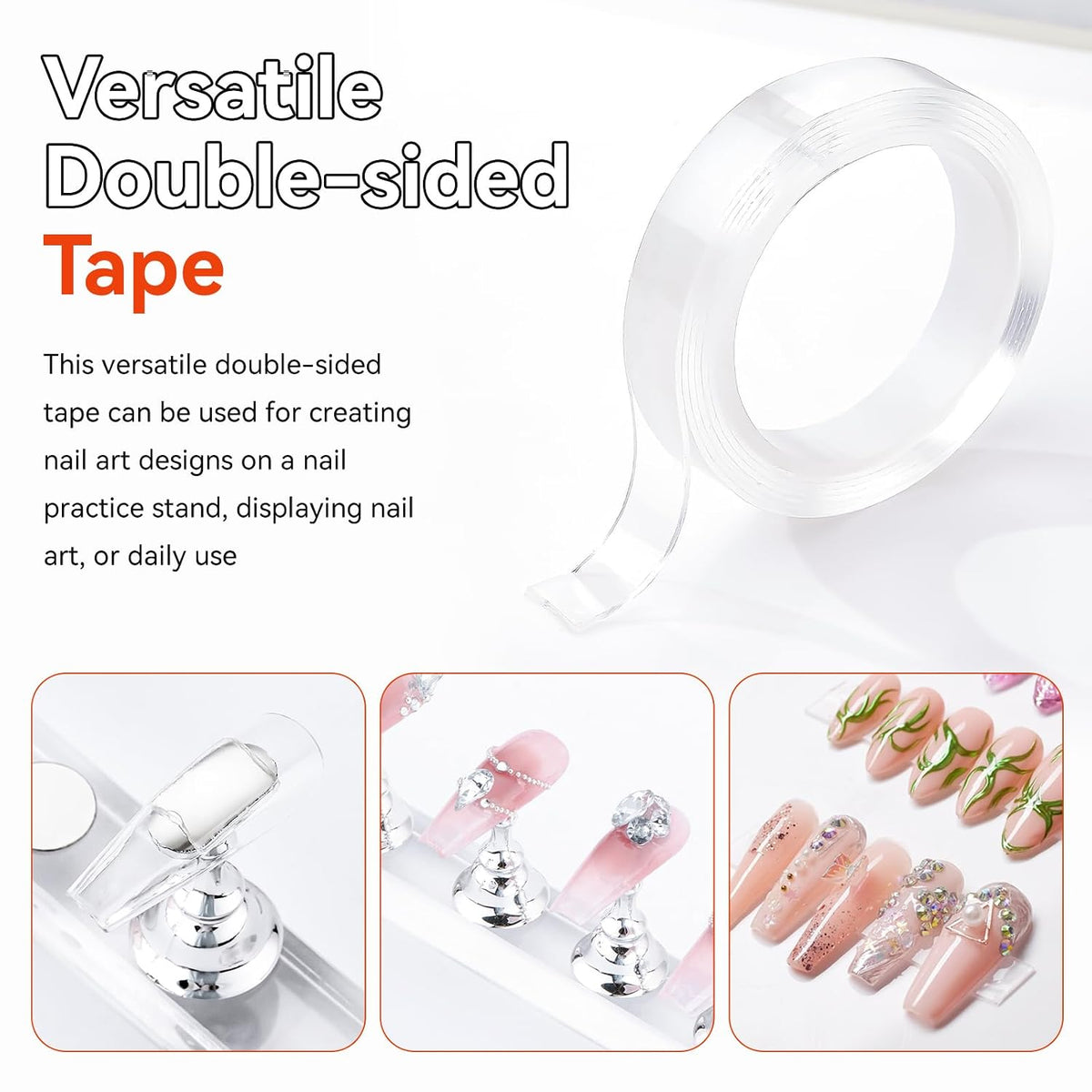 Press on Nail Stand: Silver Nail Stand for Nails Art Display Practice Nail Holder for Painting Nails Stand for False Nail Press on Designs Magnetic Fake Nail Holder with 1M Double-Sided Tape