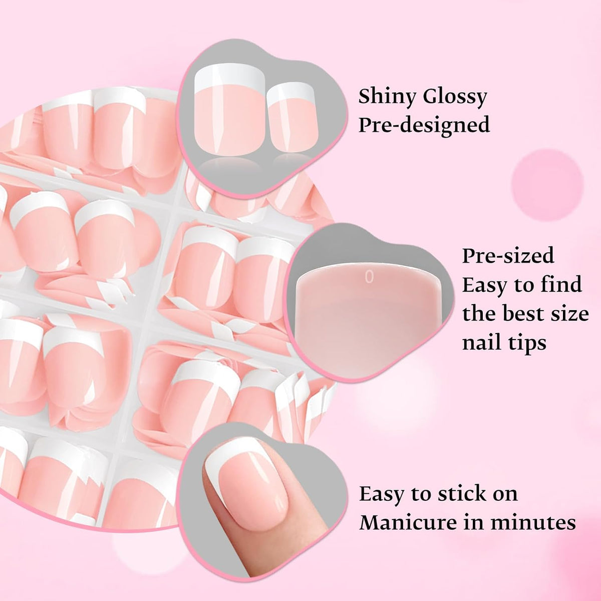 240-Piece Extra Short Square Press-On Nails with White French Tips - Nude Acrylic False Fingernails with Adhesive Tabs