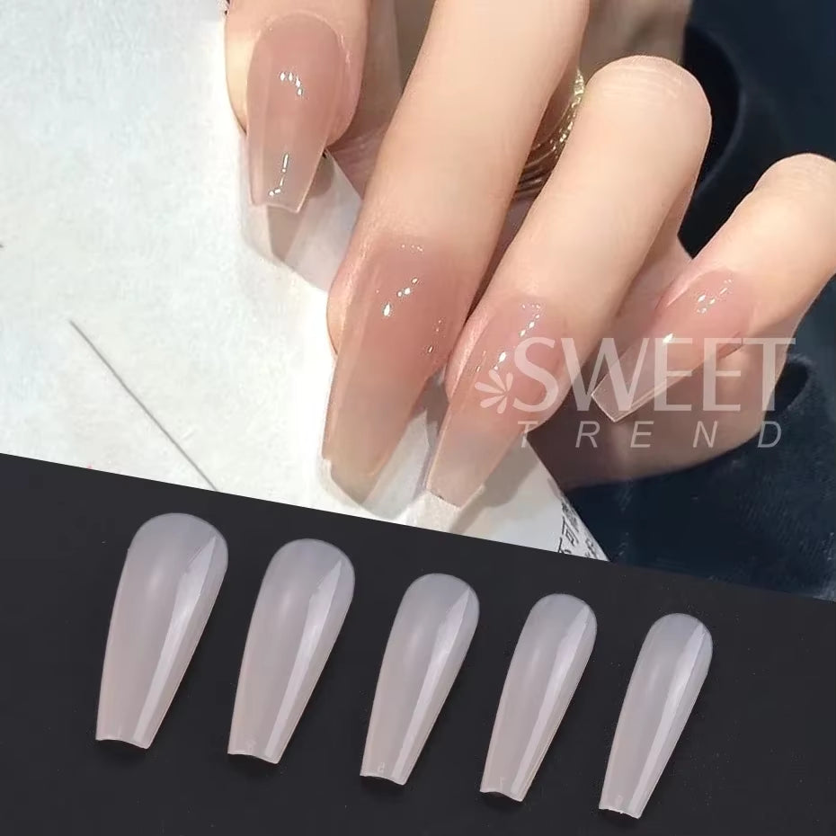 100Pcs Nude Pink False Nail Press on Nails Acrylic Extension Coffin Forms Nail Tips Artificial Long Full Cover Fingernails Tools