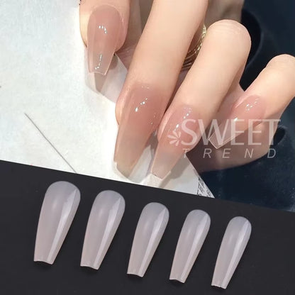 100Pcs Nude Pink False Nail Press on Nails Acrylic Extension Coffin Forms Nail Tips Artificial Long Full Cover Fingernails Tools