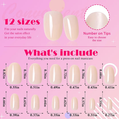 Oval Press on Nails Short Fake Nails, 240Pcs Pale Pink Nails Press on Almond False Nail Full Cover Acrylic Nail for Women and Girls