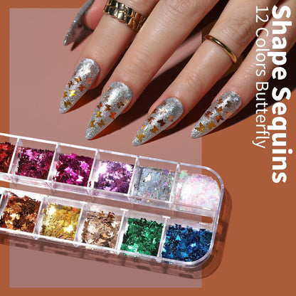 Nail Art Kit, Nail Art Brushes Set, Nail Art Dotting Tools, Nail Stickers, Butterfly Nail Art Sequins, Nail Foils, Nail Art Flakes Iridescent, Rhinestones for Nails Design