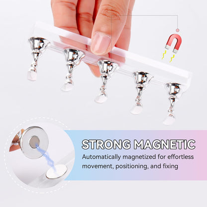 Press on Nail Stand: Silver Nail Stand for Nails Art Display Practice Nail Holder for Painting Nails Stand for False Nail Press on Designs Magnetic Fake Nail Holder with 1M Double-Sided Tape