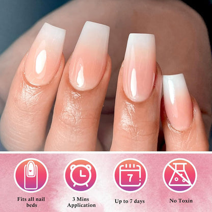 120Pcs Ombre Press on Nails Medium Coffin - Pink White Gradient Fake Nails Press Ons Coffin Stick on Nails for Women