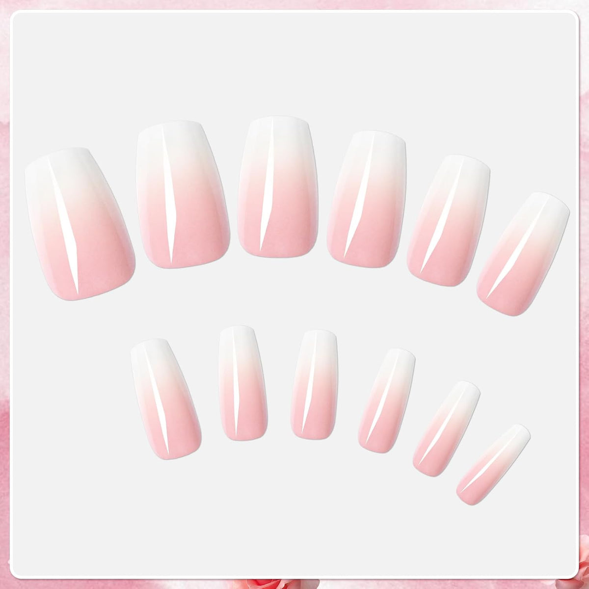 120Pcs Ombre Press on Nails Medium Coffin - Pink White Gradient Fake Nails Press Ons Coffin Stick on Nails for Women