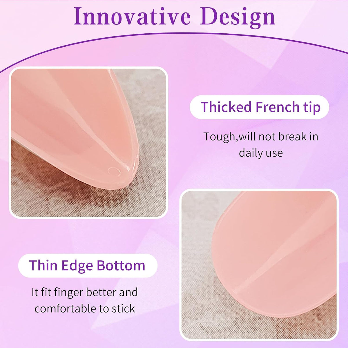 216PC White French Tip Press on Nails Almond Fake Nail Press Ons -Medium