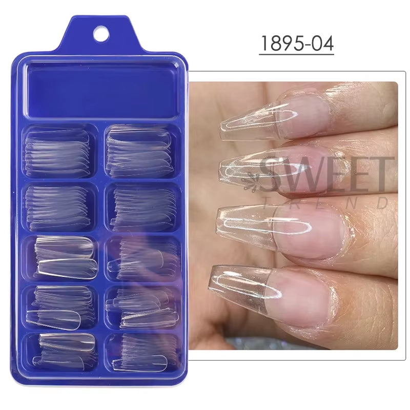 100Pcs Nude Pink False Nail Press on Nails Acrylic Extension Coffin Forms Nail Tips Artificial Long Full Cover Fingernails Tools