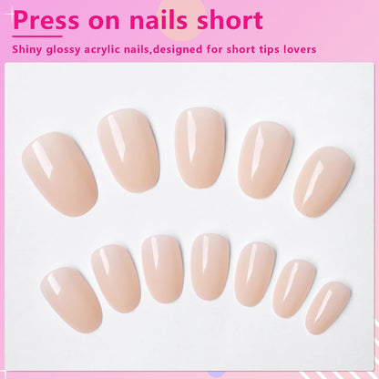 Oval Press on Nails Short Fake Nails, 240Pcs Pale Pink Nails Press on Almond False Nail Full Cover Acrylic Nail for Women and Girls
